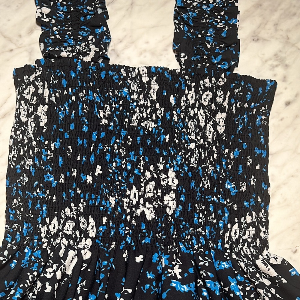 Floral Smocked Dress in Black and Blue